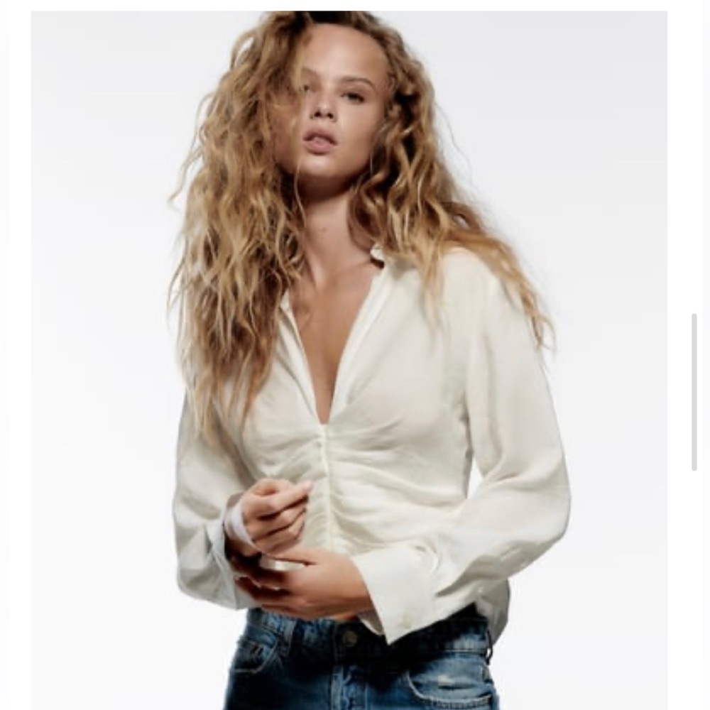 ZARA FLUID RUCHED SHIRT ECRU